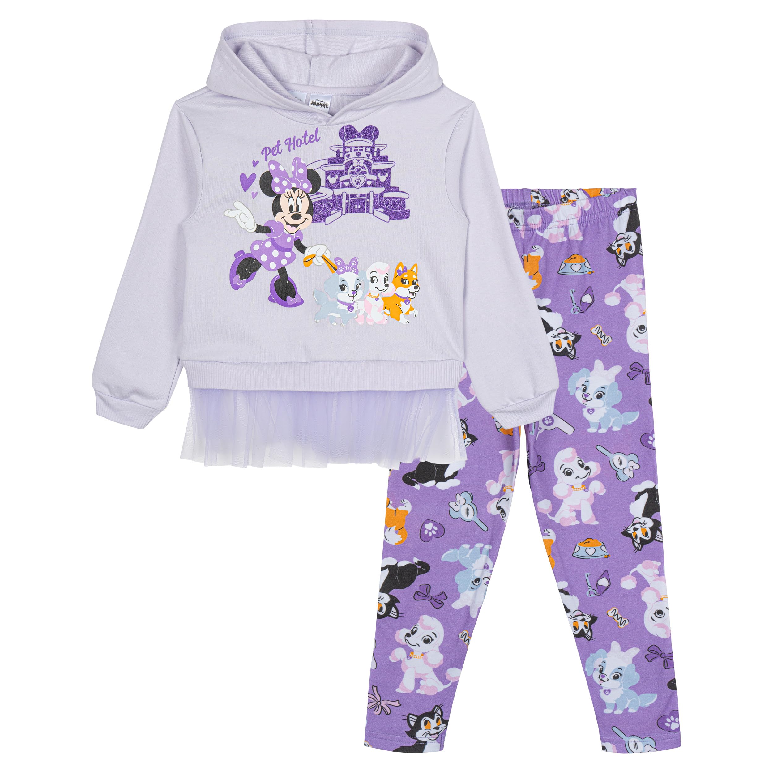 Disney Minnie Mouse Fleece Pullover Crossover Hoodie and Leggings Outfit Set Infant to Big Kid Sizes (12 Months - 14-16)
