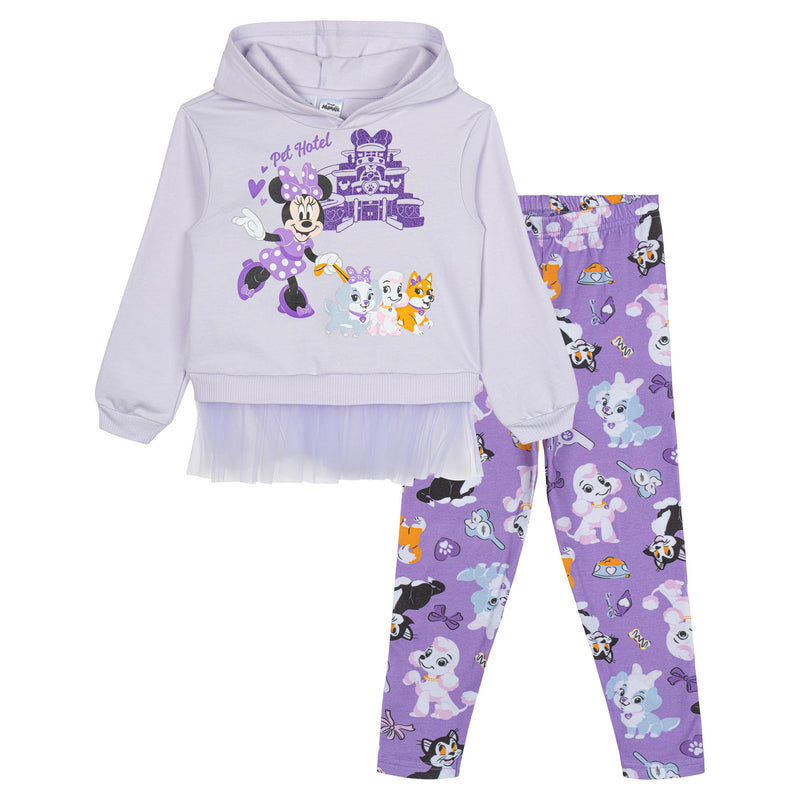Disney Minnie Mouse Fleece Pullover Crossover Hoodie and Leggings Outfit Set Infant to Big Kid Sizes (12 Months - 14-16)