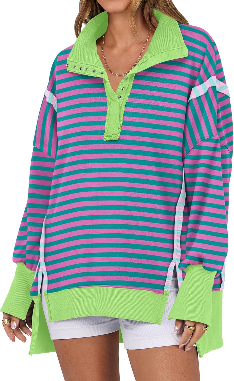 ANRABESS Women's Sweatshirts Oversized Casual Loose Button Up Henley Pullover Top High Low Split 2025 Fall Fashion Outfits-68