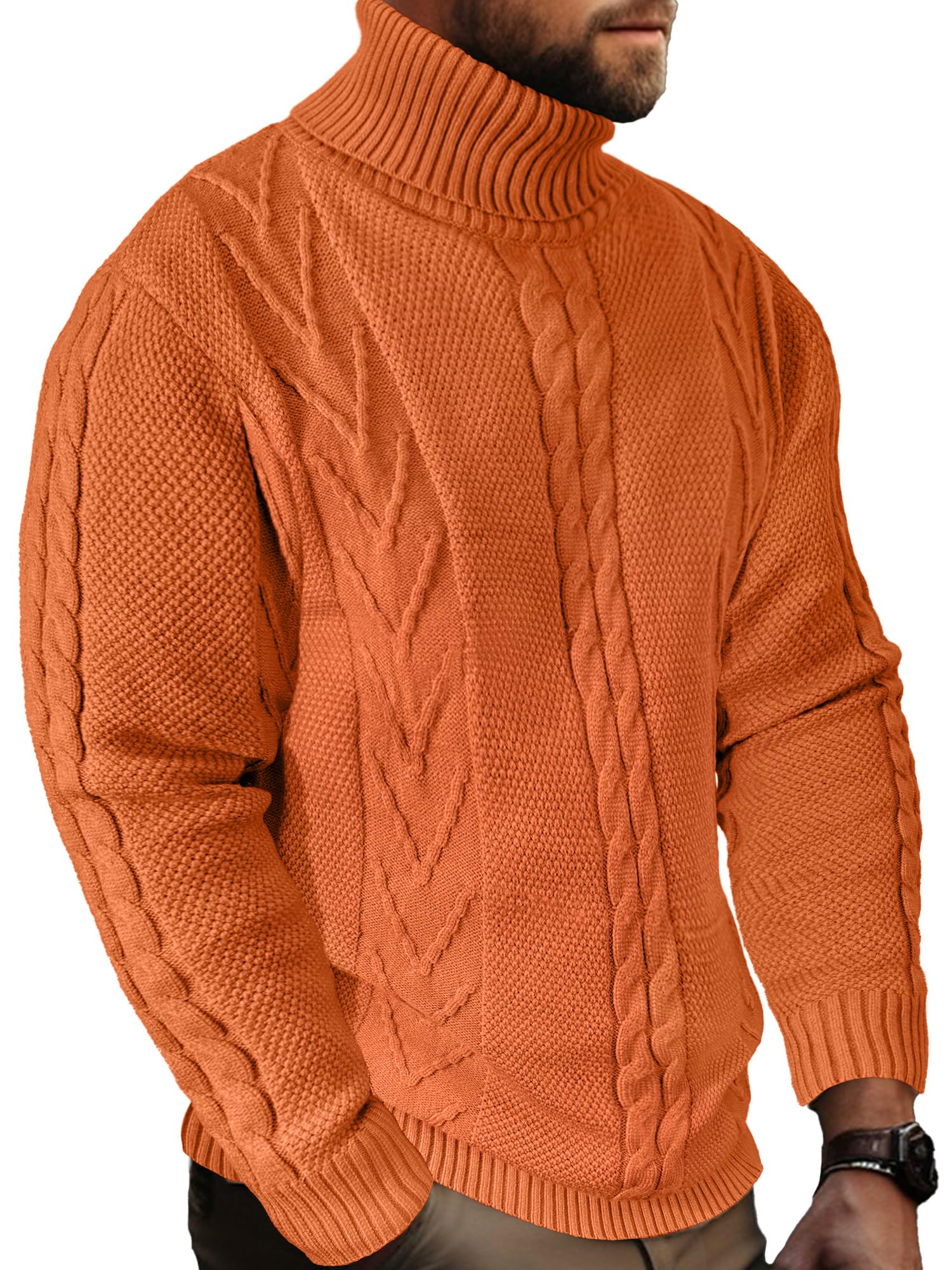 Men's Turtneck Pullover Sweaters Cable Knit Casual Pullover Sweater-13