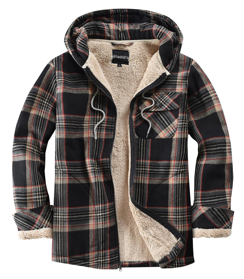 Elesuit Men's Full Zip Fleece Flannel Jacket Shirt Plaid Cotton Hoodie Coat