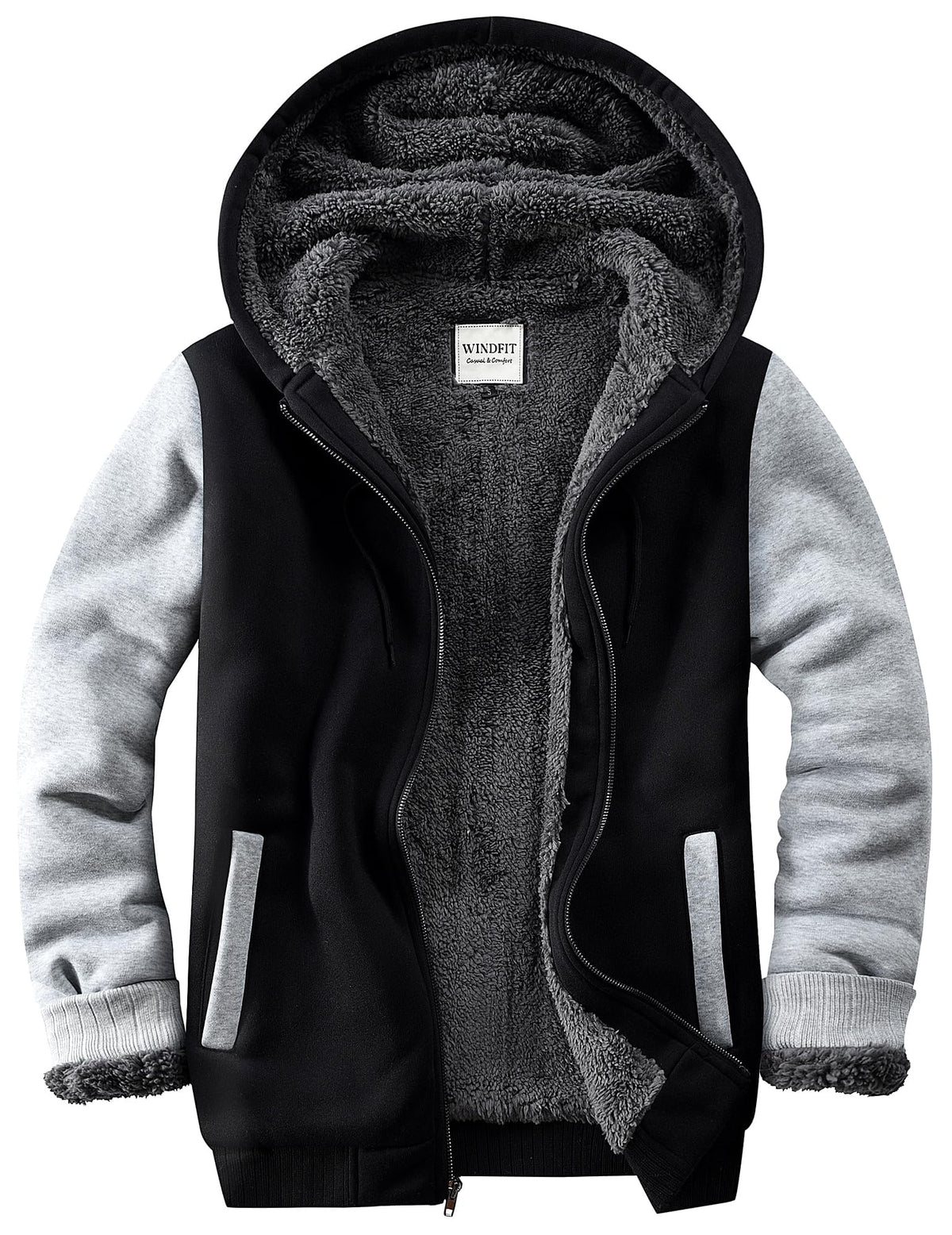 WINDFIT Men Sherpa Jacket Heavyweight Zip Hoodie Fleece Hooded