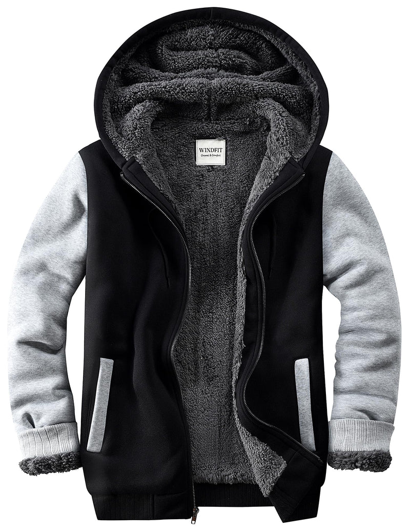 WINDFIT Men Sherpa Jacket Heavyweight Zip Hoodie Fleece Hooded