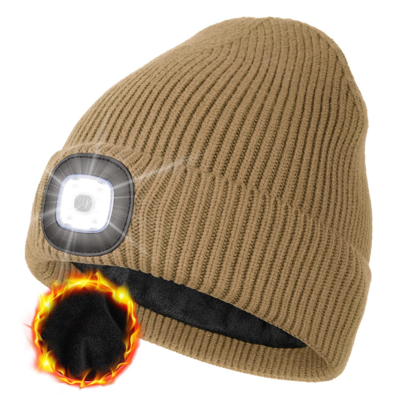 MELASA Winter Fleece Lined Beanie with The Light, Warm Gifts for Men Dad