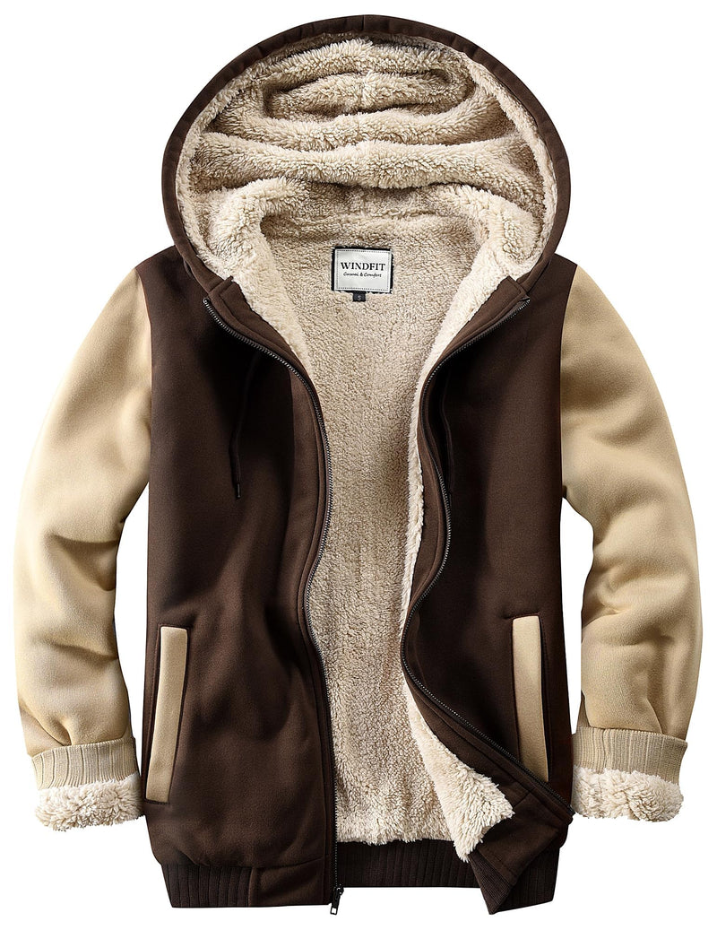 WINDFIT Men Sherpa Jacket Heavyweight Zip Hoodie Fleece Hooded