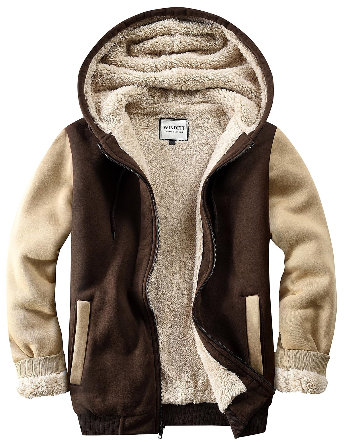 WINDFIT Men Sherpa Jacket Heavyweight Zip Hoodie Fleece Hooded