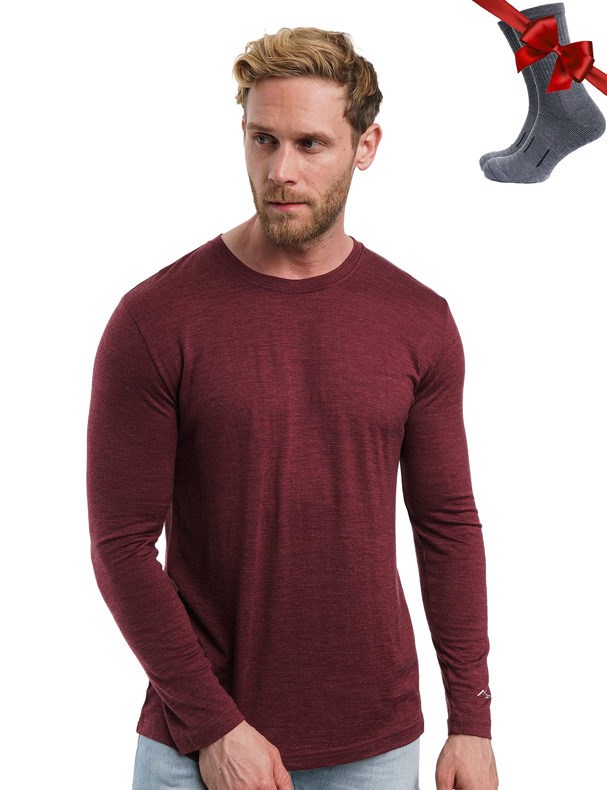 Merino.tech Merino Wool Base Layer - Mens 100% Merino Wool Long Sleeve Thermal Shirts Heavyweight, Midweight, Lite with Socks-25