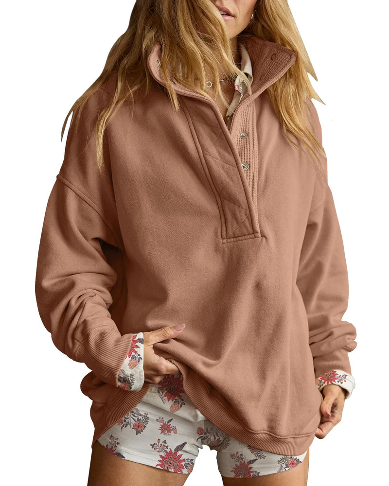 Gacaky Sweatshirt for Women Oversized Casual Long Sleeve Button Henley Neck Pullover Tops Fashion Outfits Clothes-9