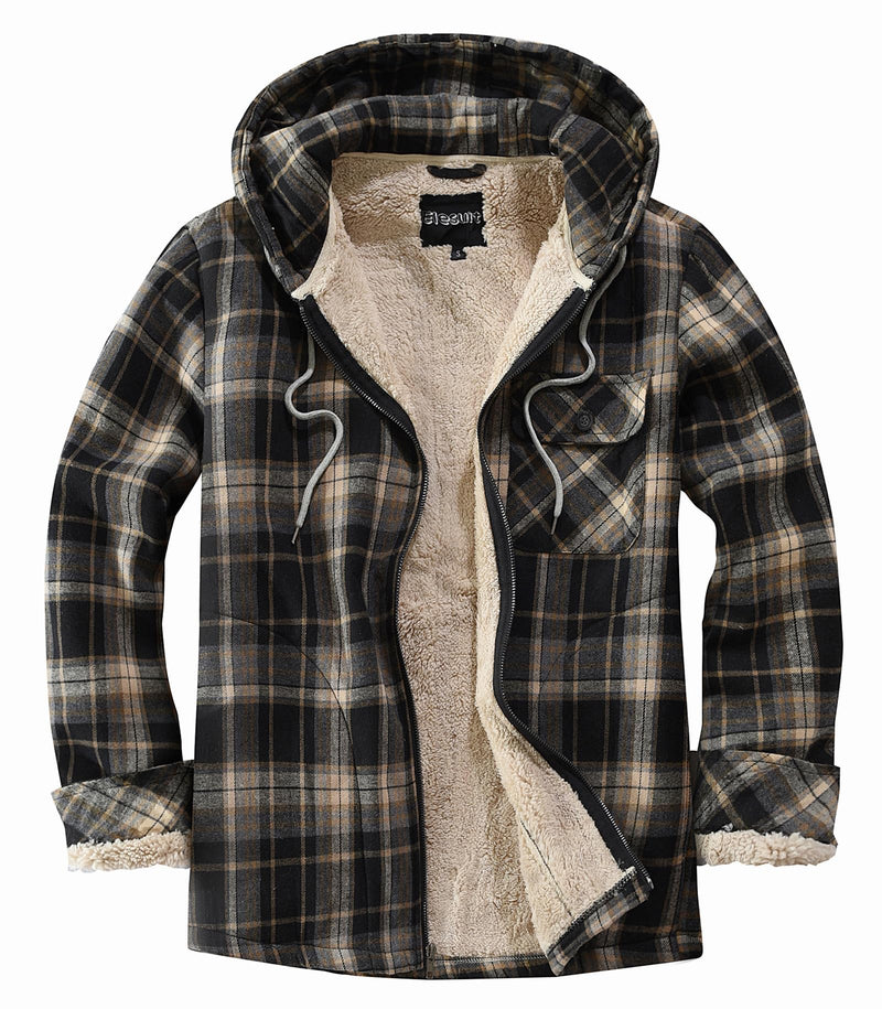 Elesuit Men's Full Zip Fleece Flannel Jacket Shirt Plaid Cotton Hoodie Coat