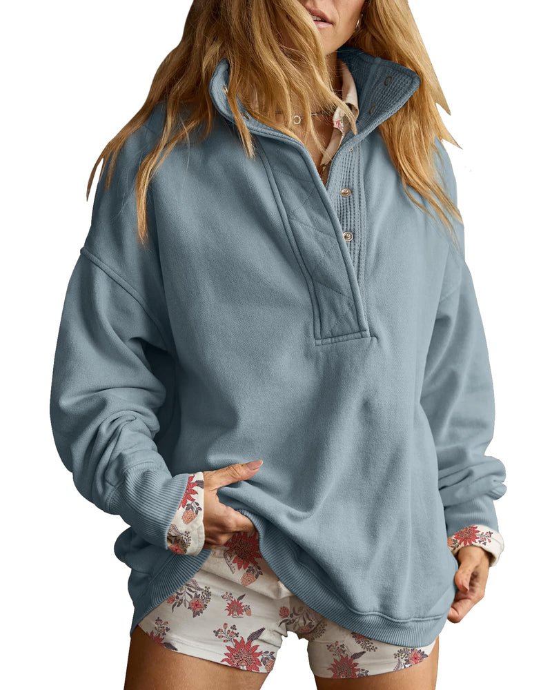 Gacaky Sweatshirt for Women Oversized Casual Long Sleeve Button Henley Neck Pullover Tops Fashion Outfits Clothes-45