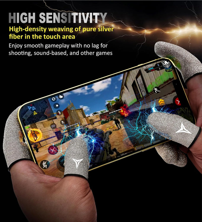 2025 Upgrade: Longer Size for 5 Fingers, Professional Pure Silver Fiber Finger Sleeves for Mobile Gaming–No More Slipping, Maximum Touch Sensitivity, Anti-Sweat,6 Pack (M)