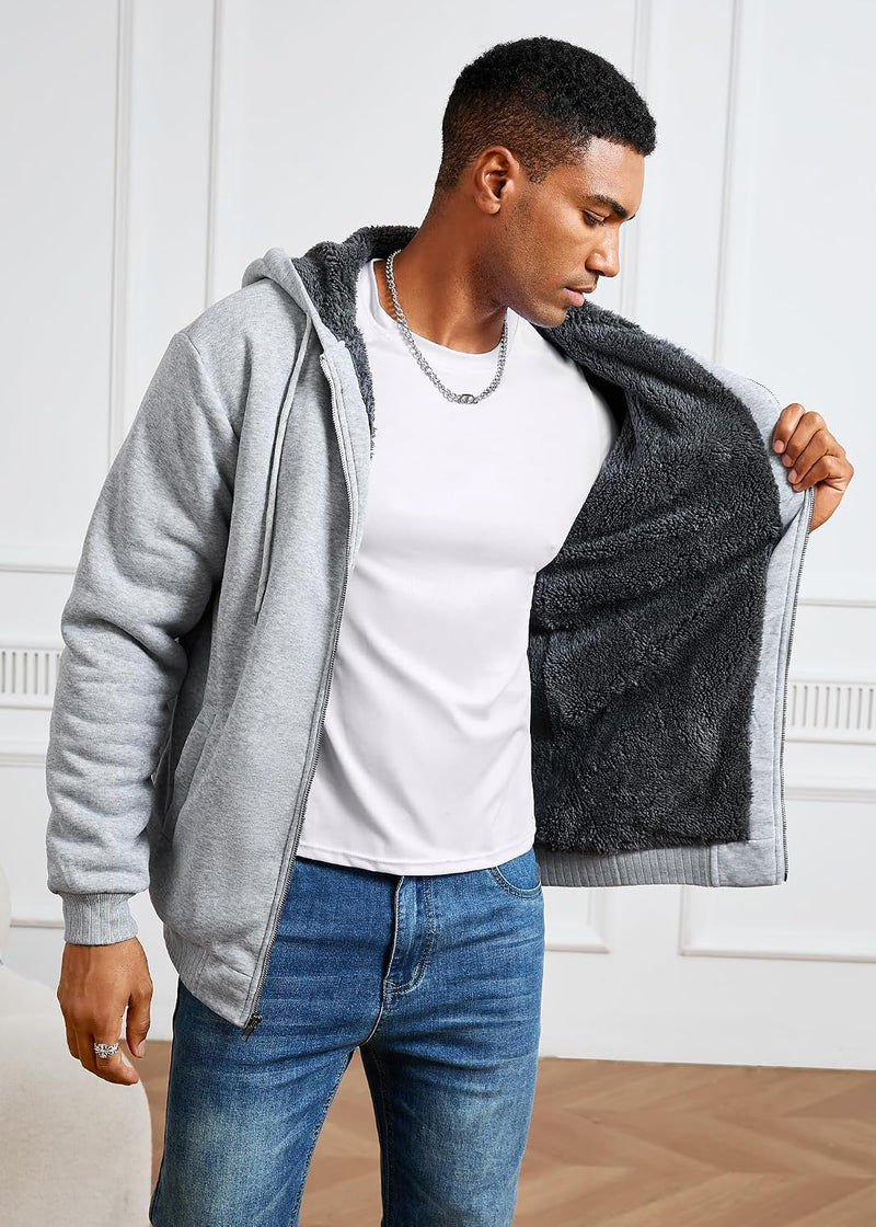 WINDFIT Men Sherpa Jacket Heavyweight Zip Hoodie Fleece Hooded