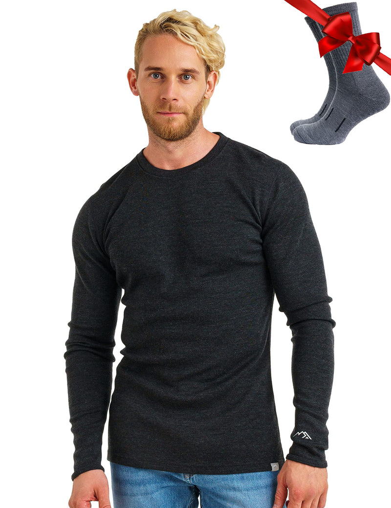 Merino.tech Merino Wool Base Layer - Mens 100% Merino Wool Long Sleeve Thermal Shirts Heavyweight, Midweight, Lite with Socks-85