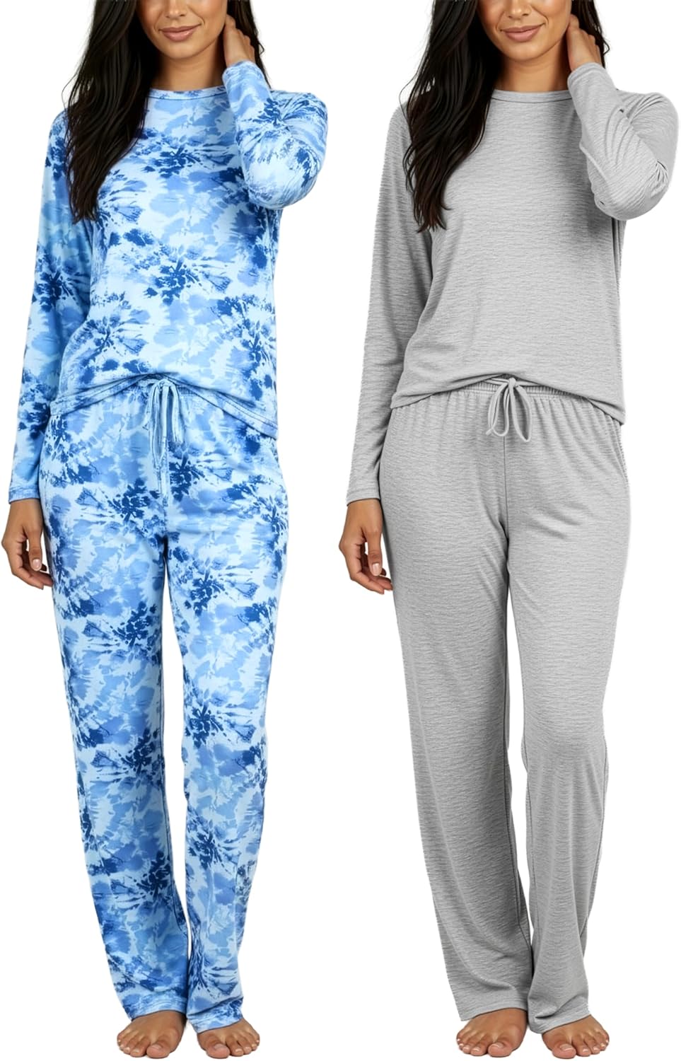 Real Essentials 2 Pack: Women's Comfy Pajama Sets - Short & Long Sleeve Ladies Loungewear Sleepwear PJs (Available In Plus)-12