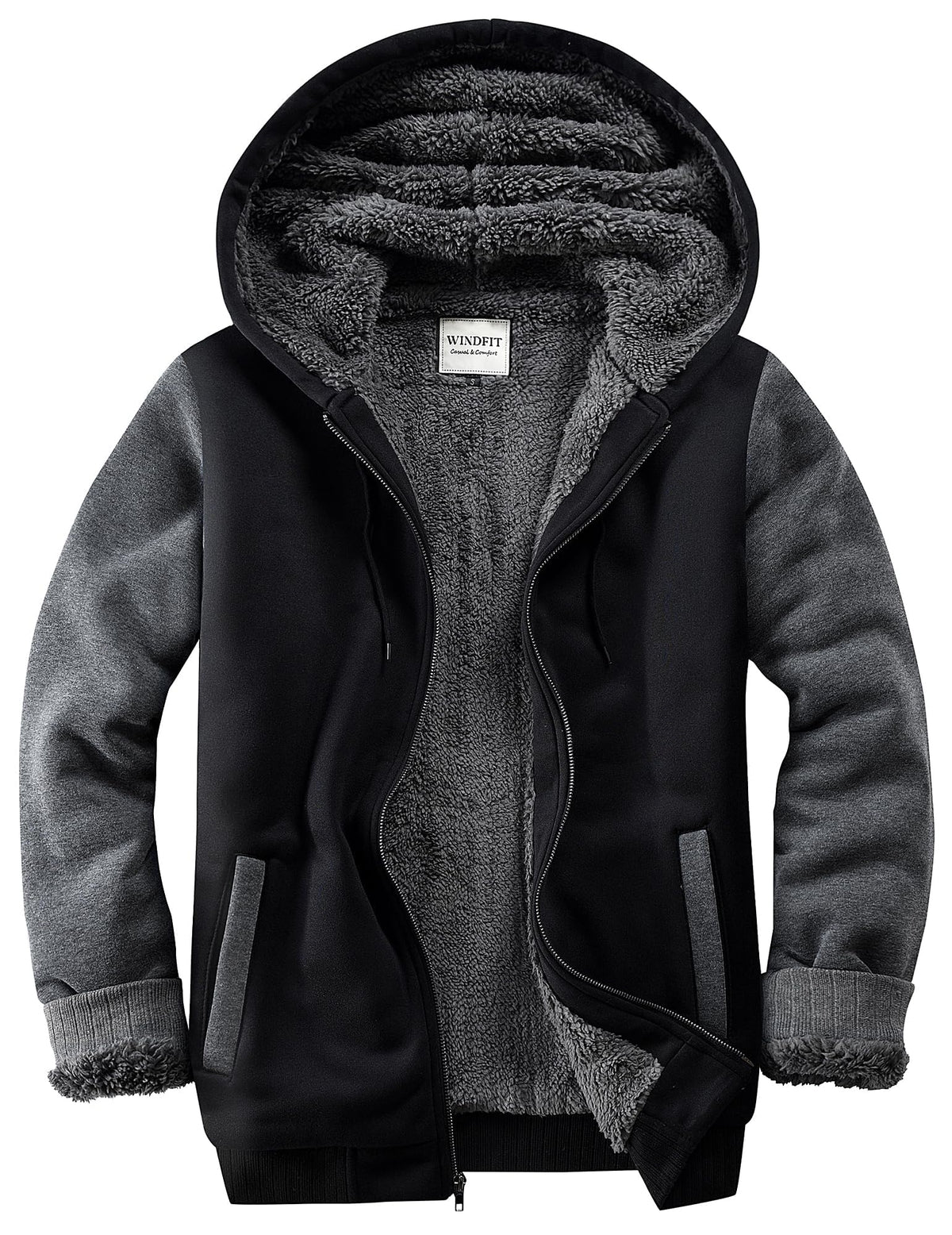 WINDFIT Men Sherpa Jacket Heavyweight Zip Hoodie Fleece Hooded