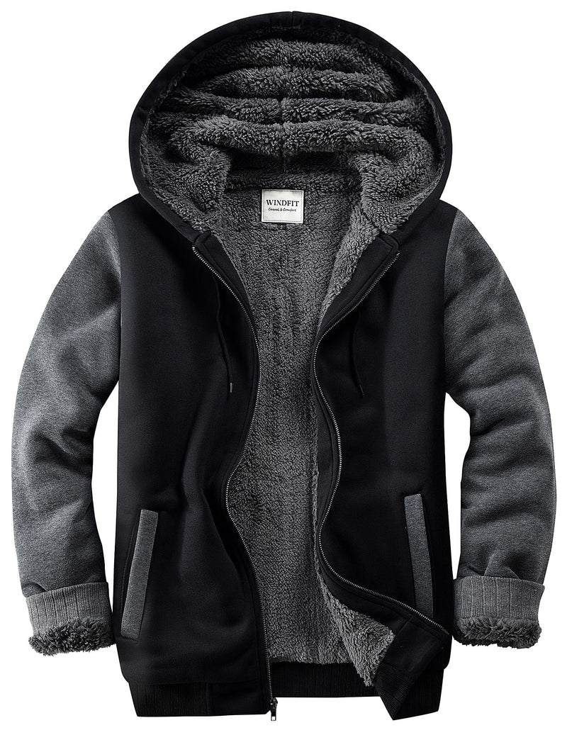 WINDFIT Men Sherpa Jacket Heavyweight Zip Hoodie Fleece Hooded
