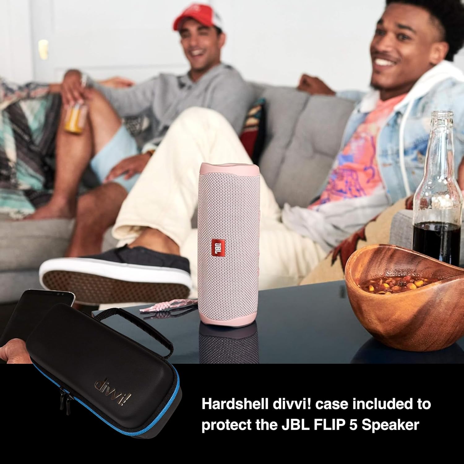 JBL Flip 5 (Black) + Bundle with divvi! Protective Hardshell Case