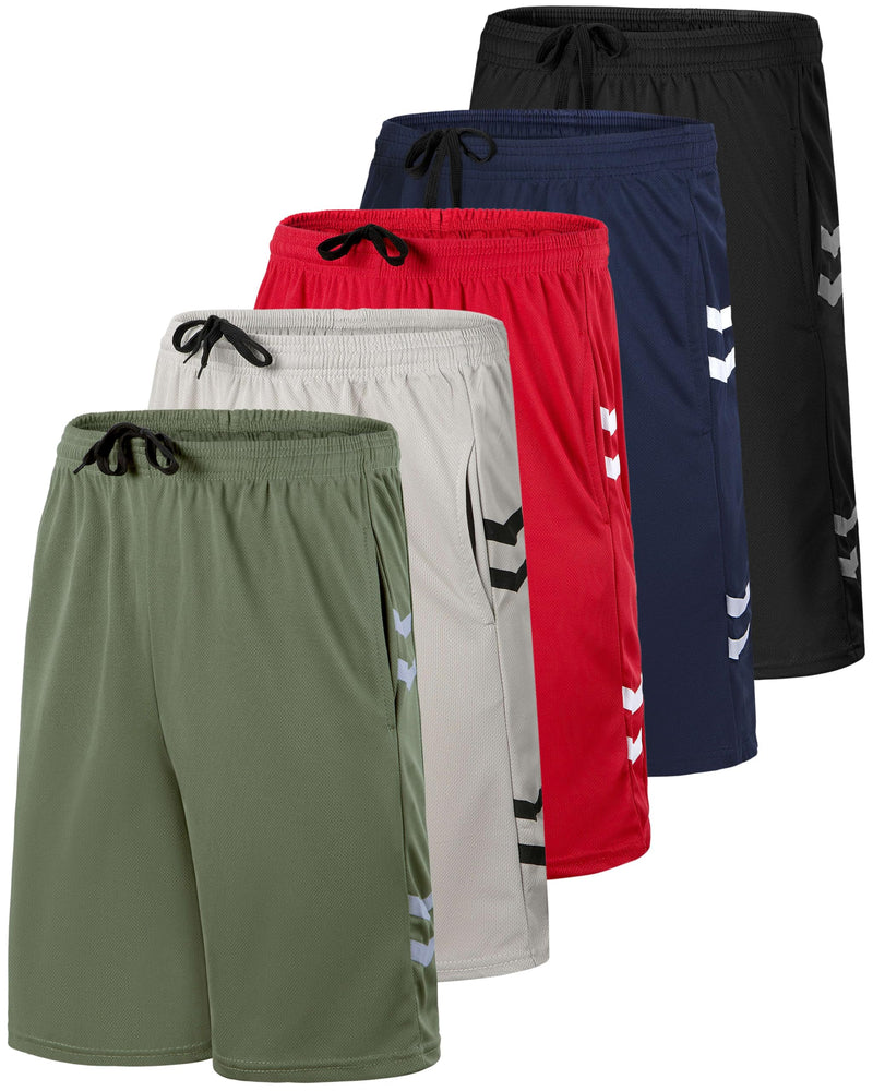 Real Essentials 5 Pack: Men’s 9" Mesh Shorts – Athletic Gym, Workout, Basketball, Running, Casual Lounge Activewear Pockets