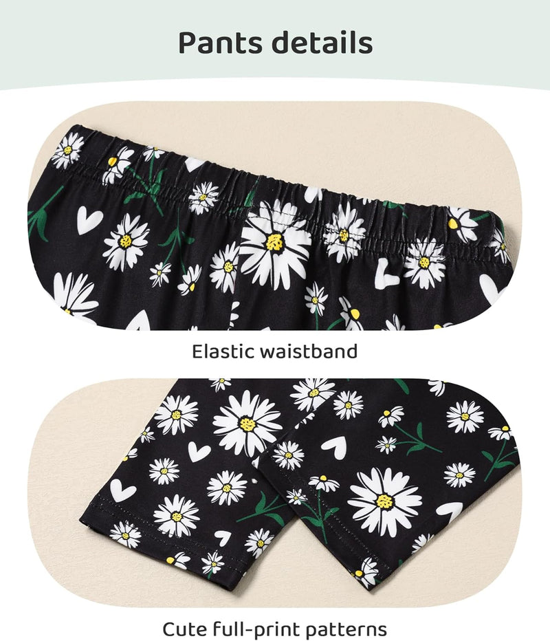 CARETOO Toddler Girl Clothes Girl 2pcs Fall Winter Outfit Ruffle Hem Top and Full-print Patterned Pants 2-7 Years