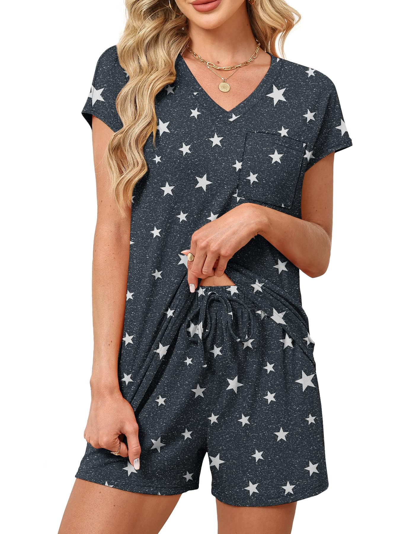 RUMIA Pajamas for Women 2 Piece Cap Sleeve Lounge Short Sets with Pockets (S-3XL)-23