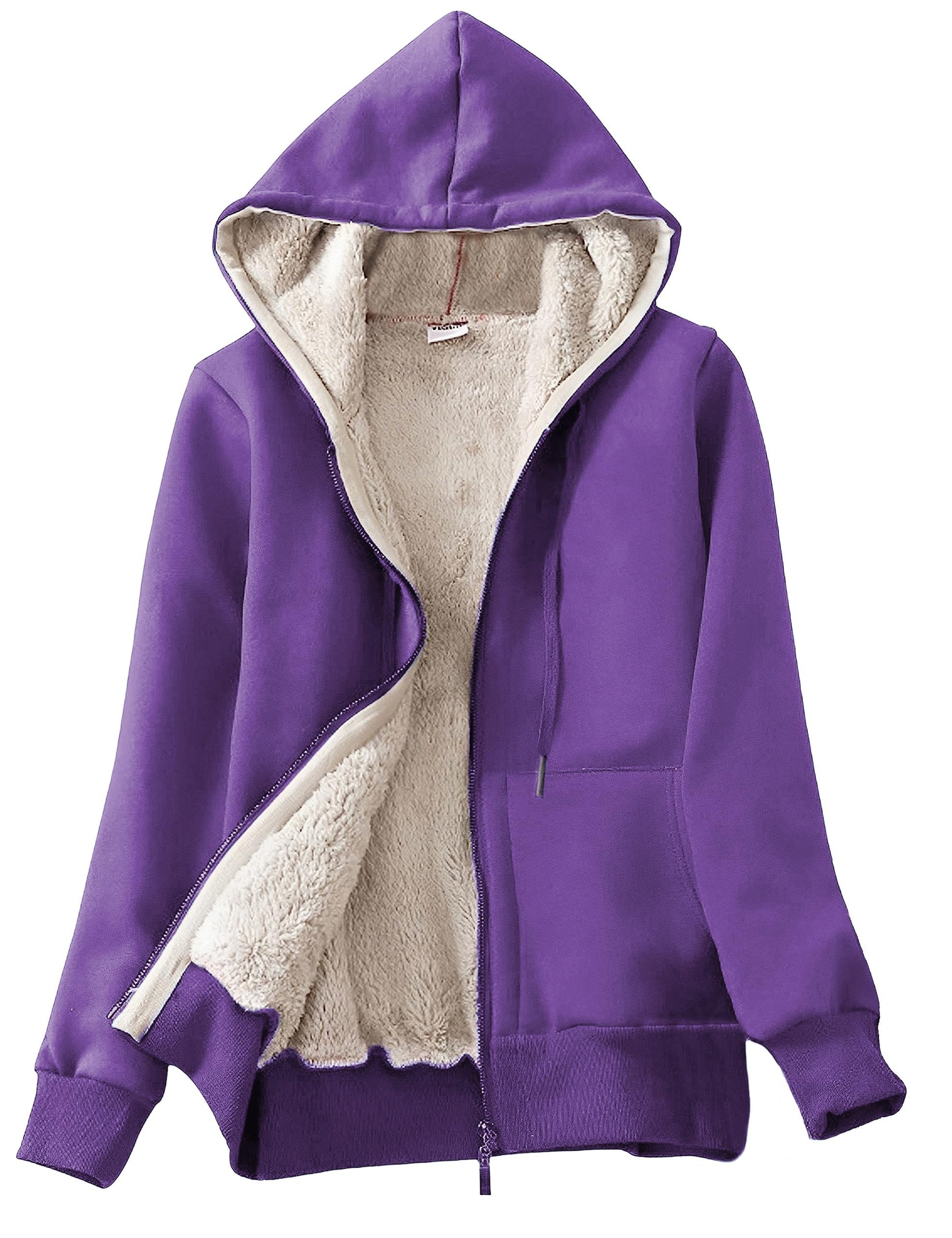 Yeokou Women's Casual Full Zip Up Sherpa Lined Hoodie Sweatshirt Jacket Coat-55