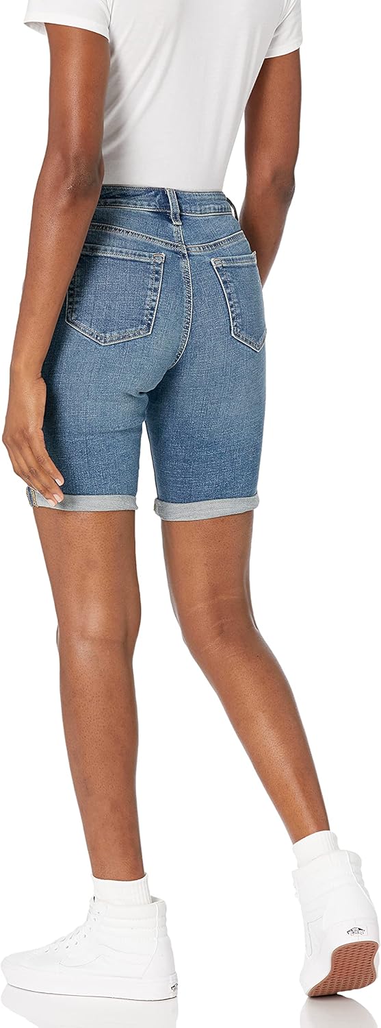 Amazon Essentials Women's Mid-Rise Stretchy Slim Fit Denim Bermuda Shorts with Pockets