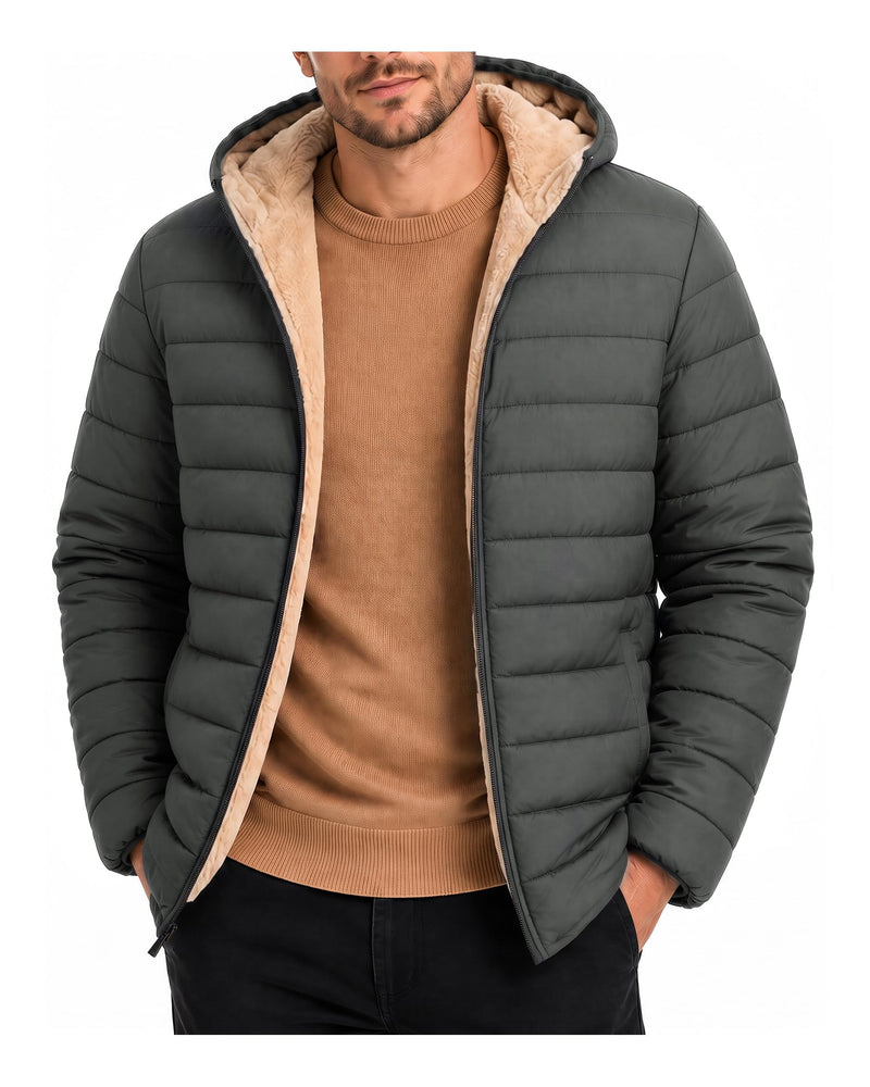 Yufawow Men Puffer Jacket Insulated Warm Coat Sherpa Fleece Lined Lightweight for Cold Weather Outdoor Work Winter Casual Clothes