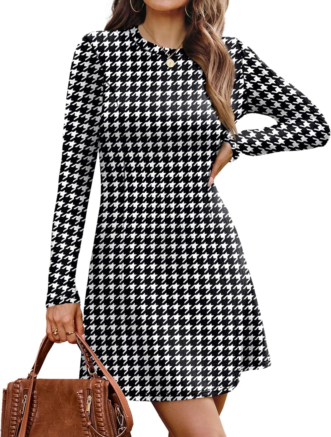 OFEEFAN Fall Dresses for Women 2025 Long Sleeve Crew Neck Sweater Dress-45