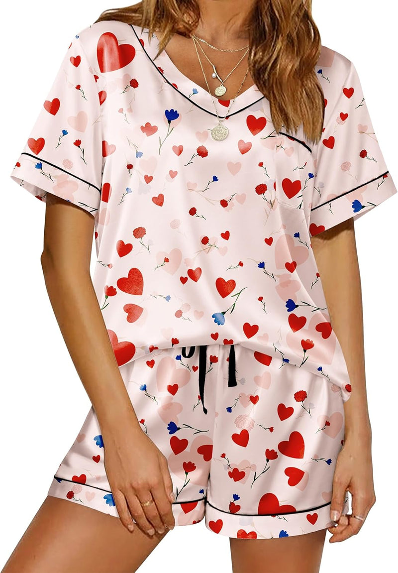 Ekouaer Silk Pajama for Women Short Sleeve Satin Pj Set Two Piece Soft Sleepwear Loungewear, S-XXL-57