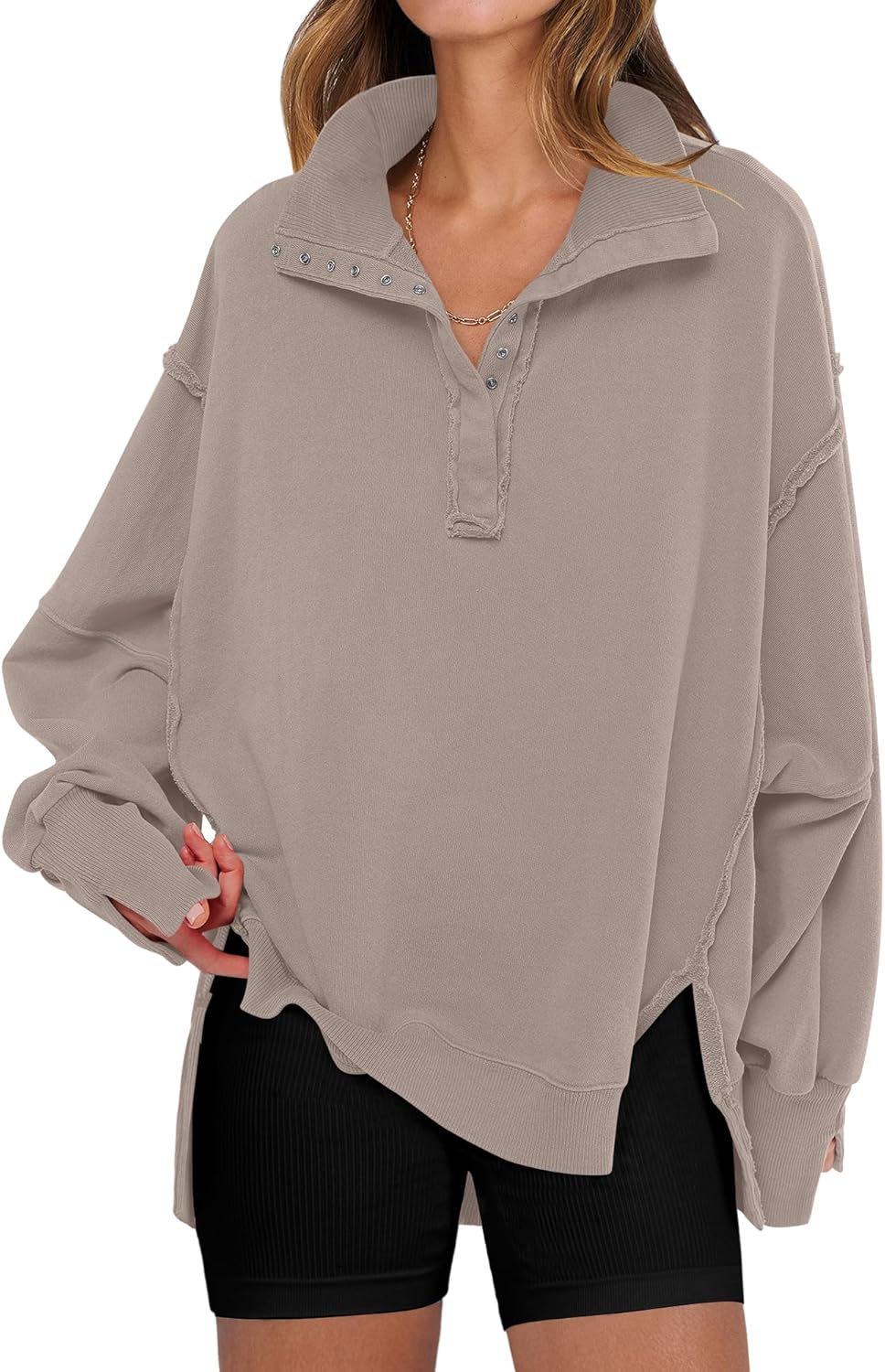ANRABESS Women's Sweatshirts Oversized Casual Loose Button Up Henley Pullover Top High Low Split 2025 Fall Fashion Outfits-36