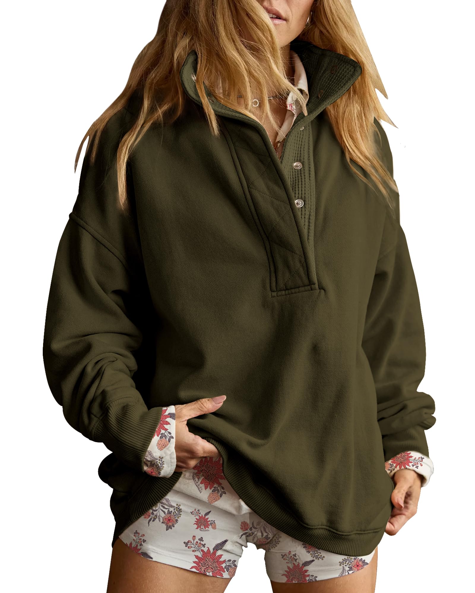 Gacaky Sweatshirt for Women Oversized Casual Long Sleeve Button Henley Neck Pullover Tops Fashion Outfits Clothes