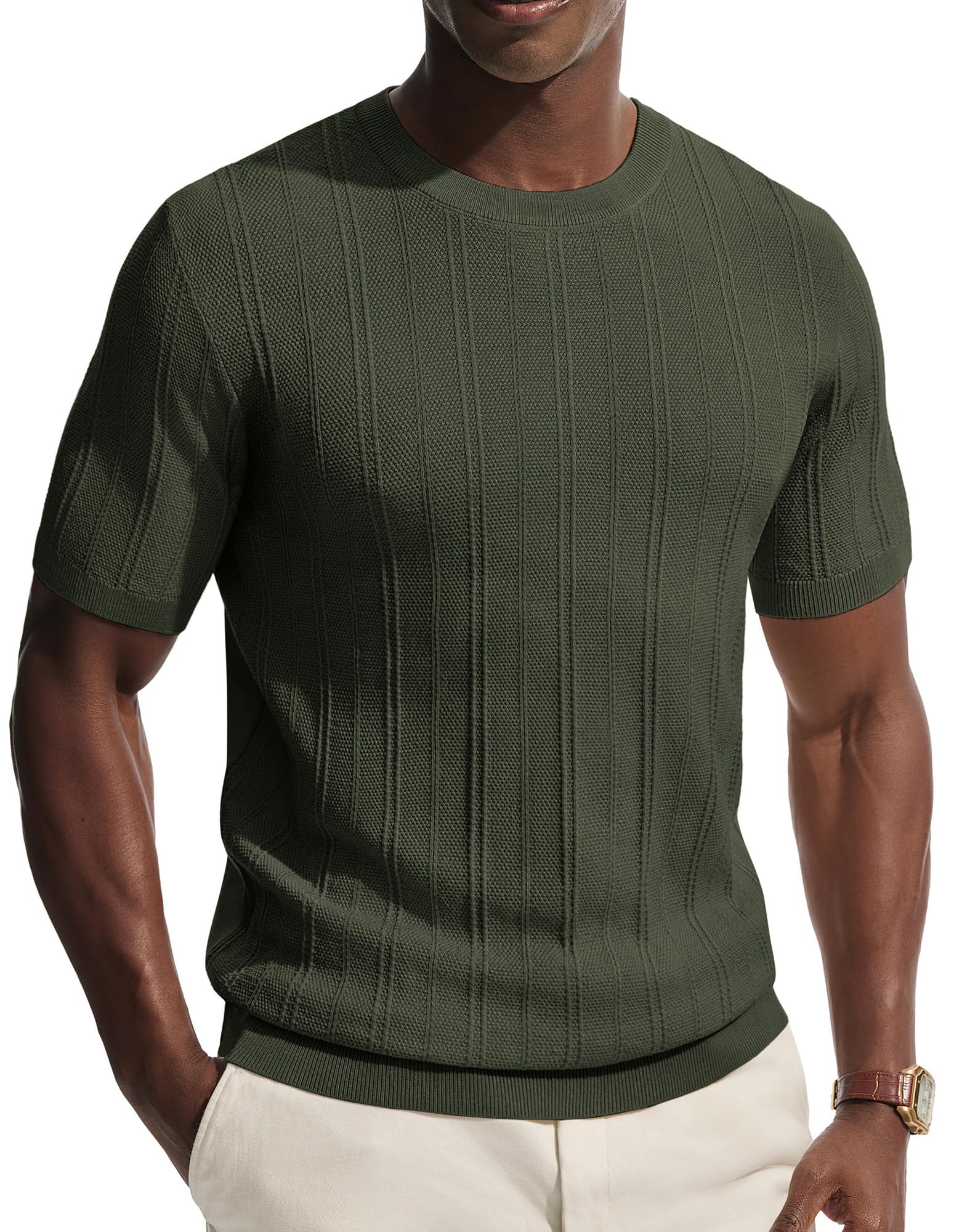 PJ PAUL JONES Mens T-Shirts Crew Neck T Shirts Short Sleeve Knit Shirt Casual Ribbed Top Basic Pullover Tees