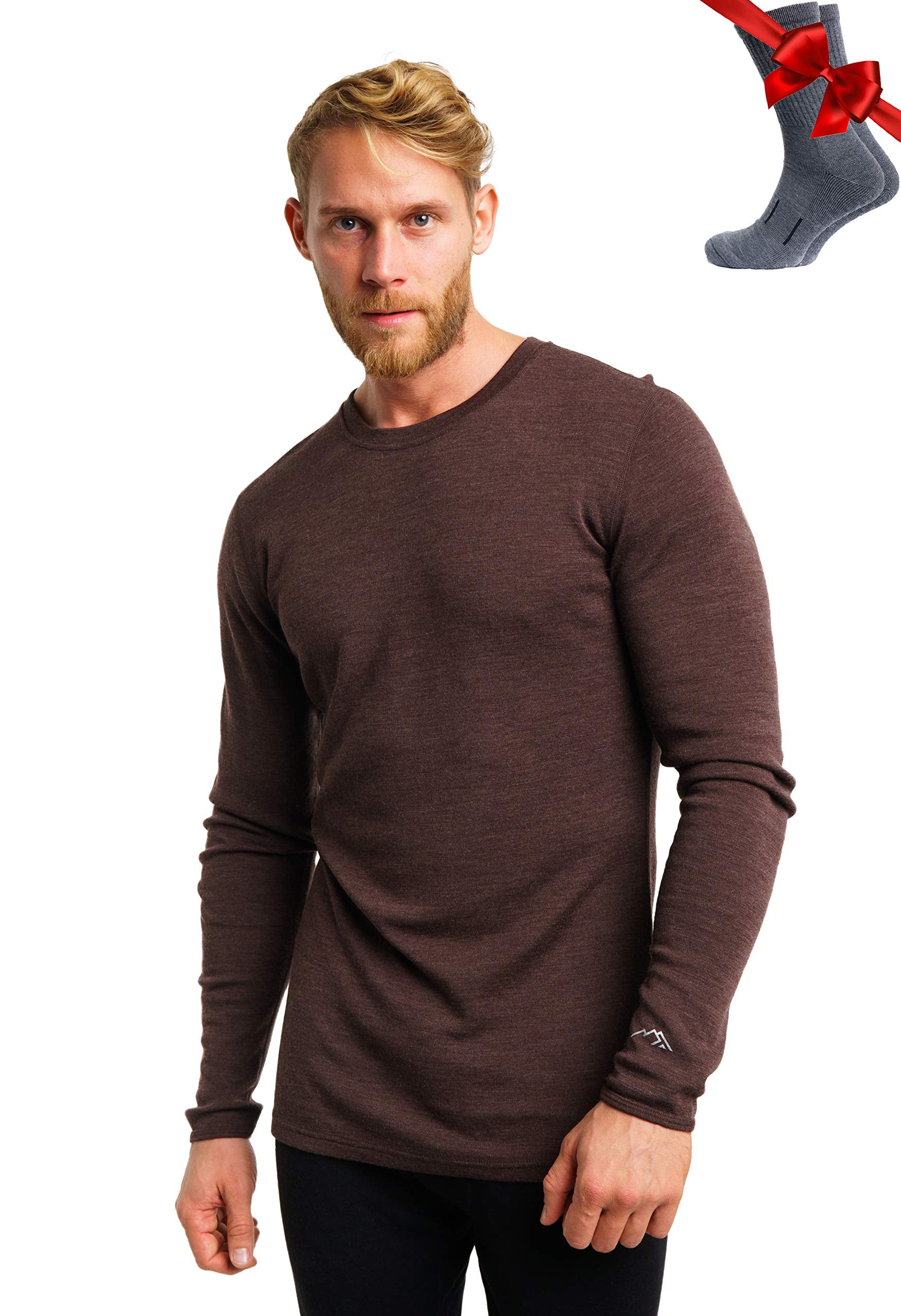 Merino.tech Merino Wool Base Layer - Mens 100% Merino Wool Long Sleeve Thermal Shirts Heavyweight, Midweight, Lite with Socks-93