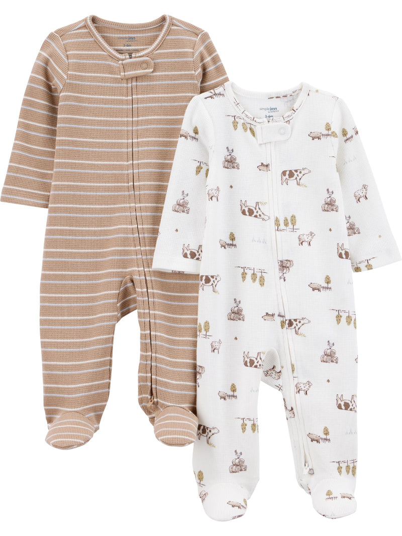 Simple Joys by Carter's unisex-baby 2-way Zip Thermal Footed Sleep and Play, Pack of 2