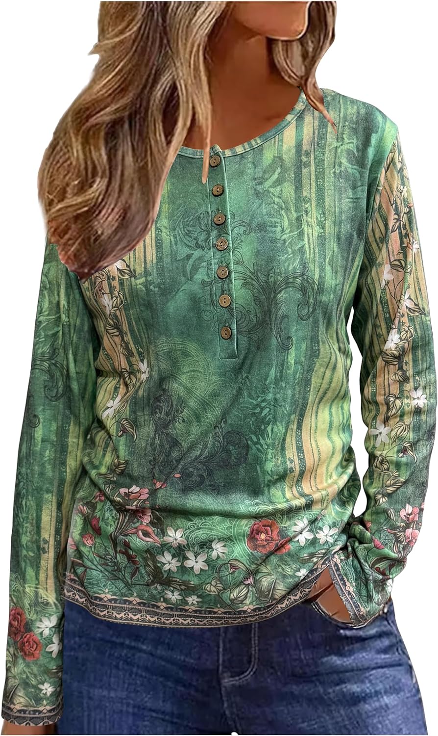 Long Sleeve Shirts for Women Henley Button Ribbed Knit Slim Fitted Tops Ladies Comfrt Trendy Undershir Clothes Tee Shirt-37