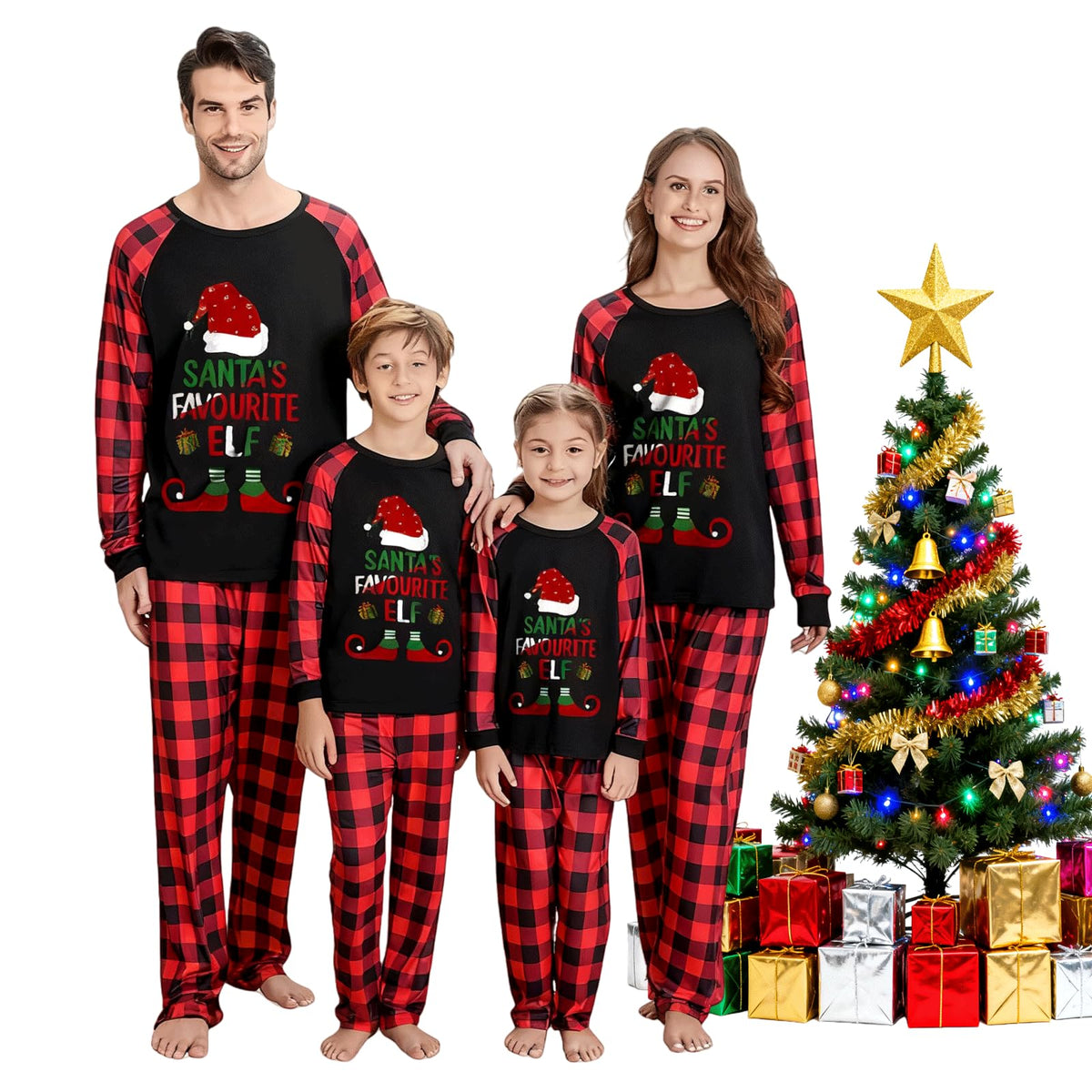 lohill Christmas Pajamas for Family, Womens Sanda Claus Snow Print Xmas Pjs Pajamas matching christmas pjs