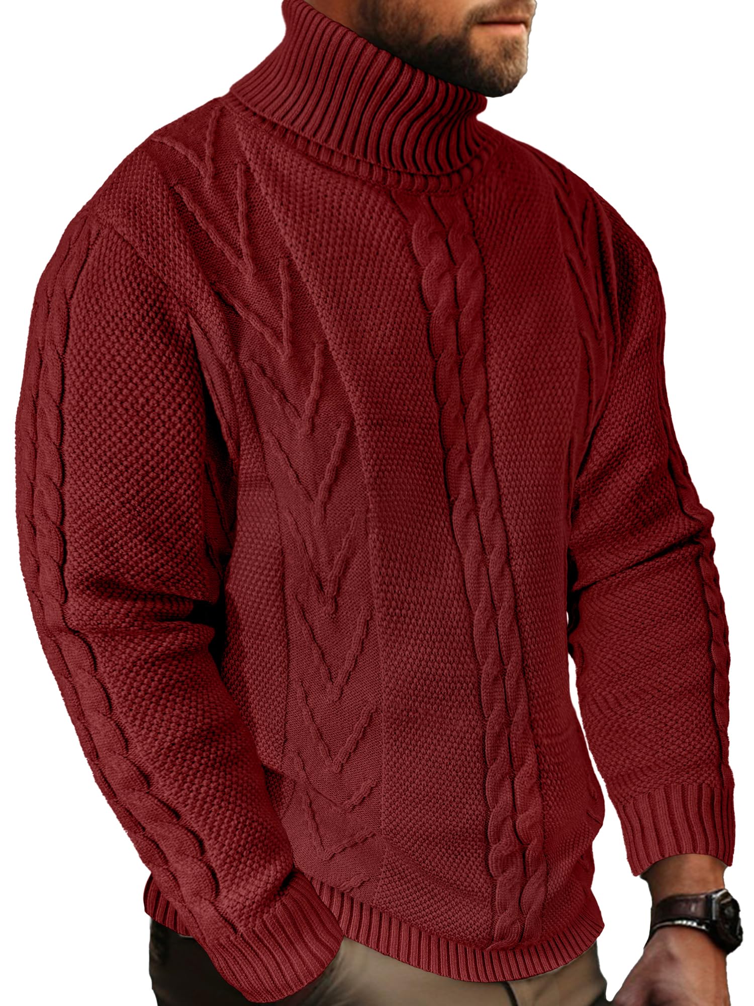 Men's Turtneck Pullover Sweaters Cable Knit Casual Pullover Sweater-26