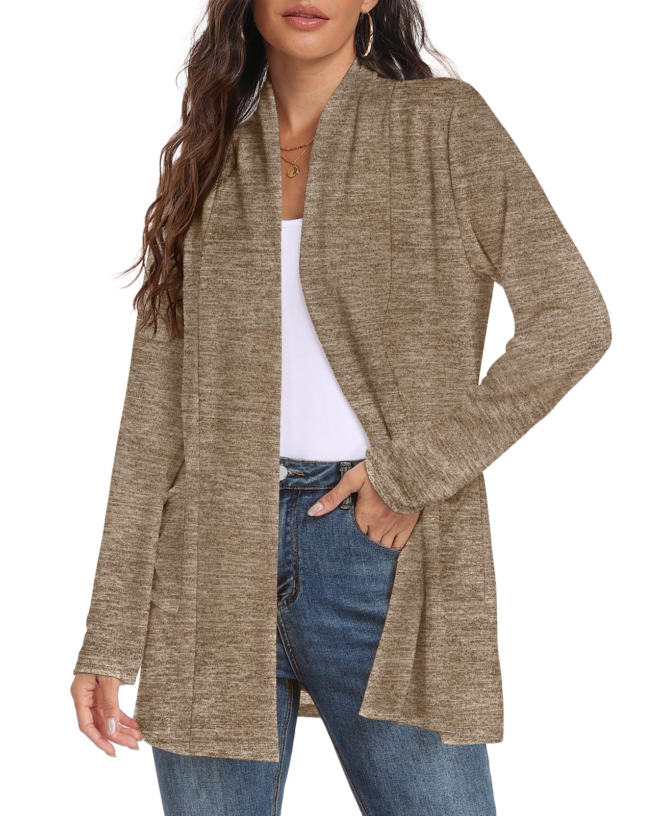 Womens Long Sleeve Lightweight Cardigan Open Front Casual Draped Cardigans with Pockets-41