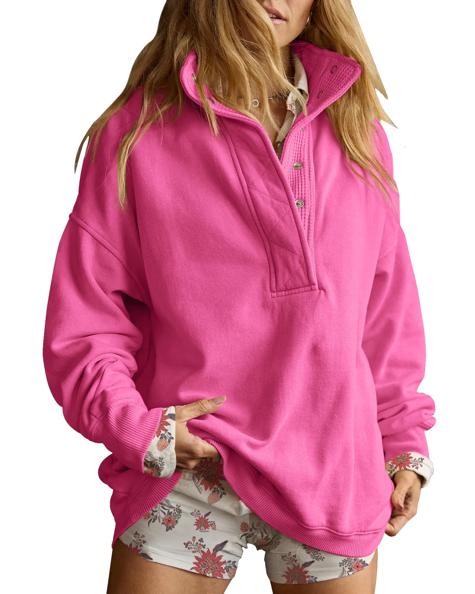 Gacaky Sweatshirt for Women Oversized Casual Long Sleeve Button Henley Neck Pullover Tops Fashion Outfits Clothes-14