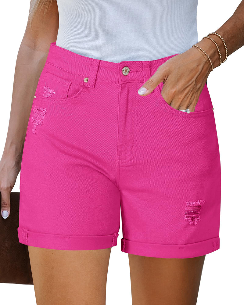 LookbookStore Jean Shorts Womens Stretchy High Waisted Ripped Denim Shorts with Pockets Trendy Distressed Cut Off Shorts