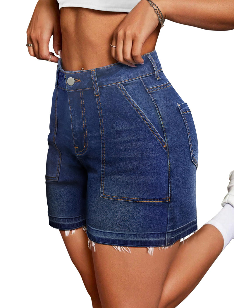 IWD Jean Shorts for Women High Waisted Stretchy Casual Denim Shorts Ripped Frayed Hem Summer Trendy Jorts