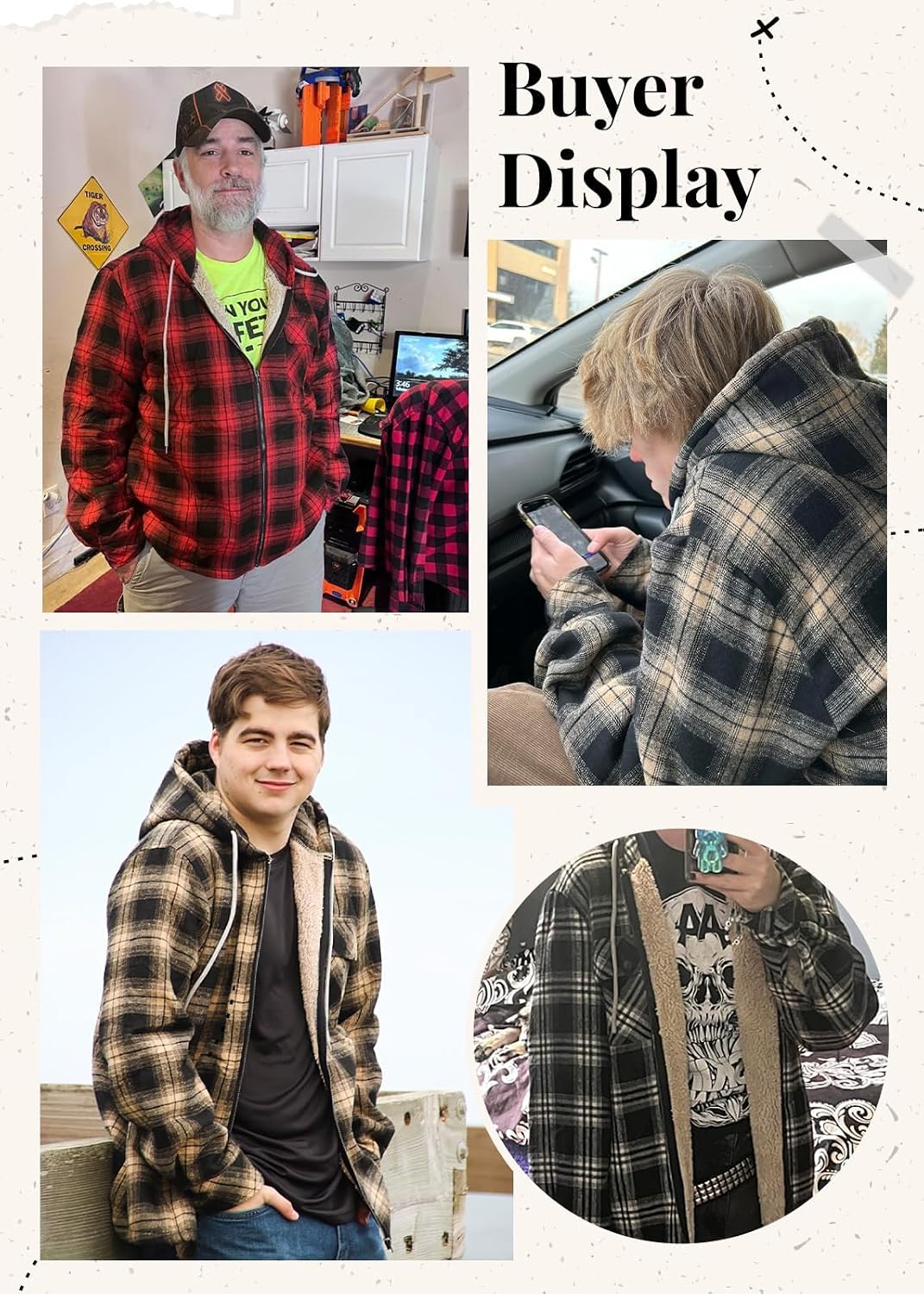 Elesuit Men's Full Zip Fleece Flannel Jacket Shirt Plaid Cotton Hoodie Coat
