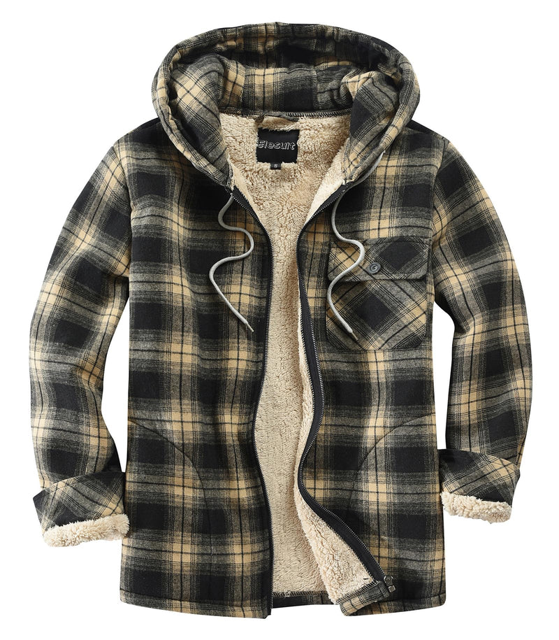 Elesuit Men's Full Zip Fleece Flannel Jacket Shirt Plaid Cotton Hoodie Coat