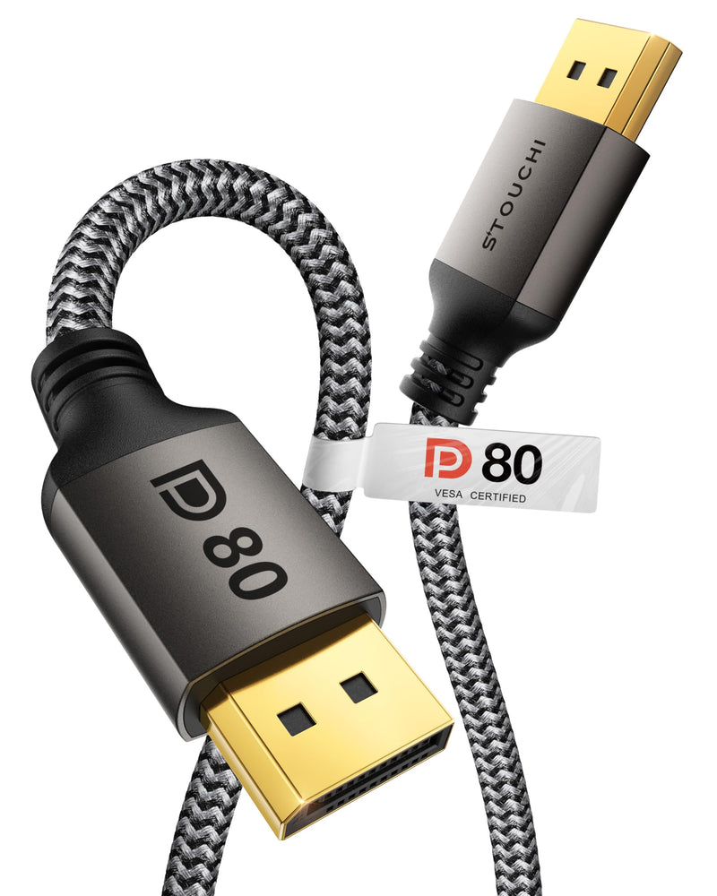Stouchi VESA Certified DisplayPort 2.1 Cable 10FT/3M, 54Gbps UHBR13.5 [16K 8K 4K@240Hz] DP Cord, Support FreeSync G-Sync, DSC 1.2a, Snag-Free Connector for RTX 5090/4090, Gaming Monitor