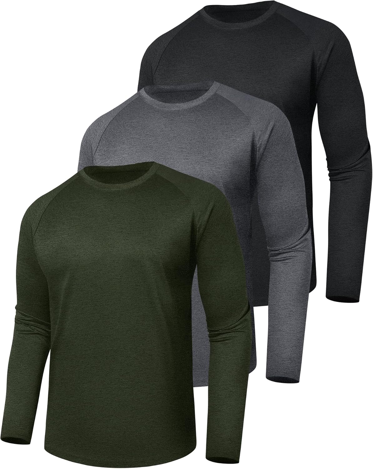 3 Pack Long Sleeve Shirts for Men - Quick Dry Moisture Wicking UV Sun Protection T-Shirts for Fishing Workout Athletic Gym-21