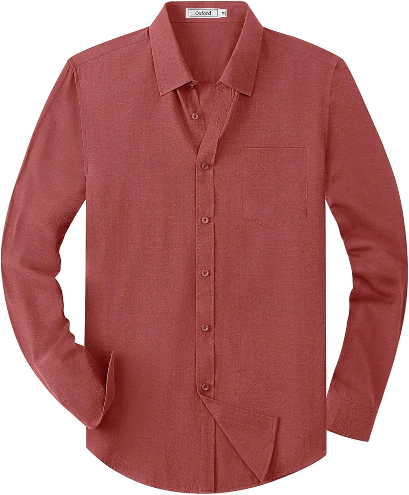 Mens Oxford Shirts Long Sleeve Business Casual Cotton Dress Shirt Wedding Dating Party Button Down Tops with Pocket-93