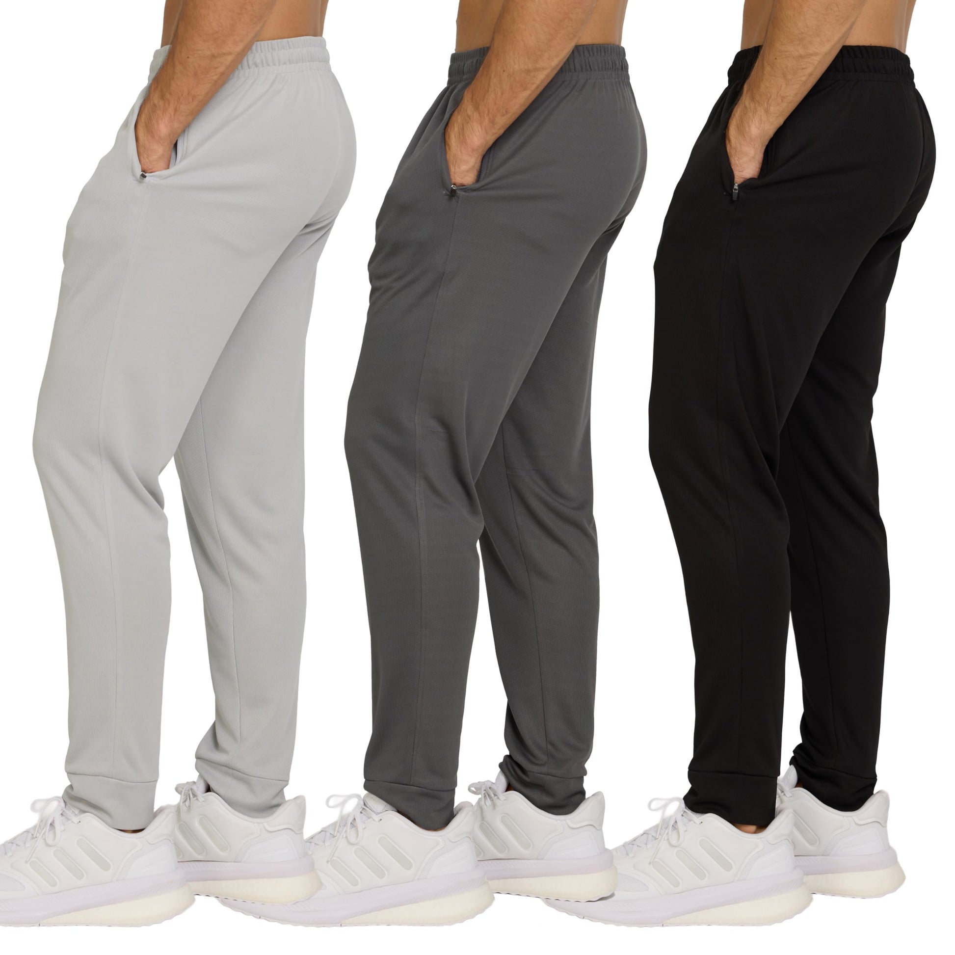 PURE CHAMP Men’s 3 Pack Mesh Joggers with Zipper Pockets, Athletic Pants for Men – Moisture-Wicking Gym Sweatpants Men-12