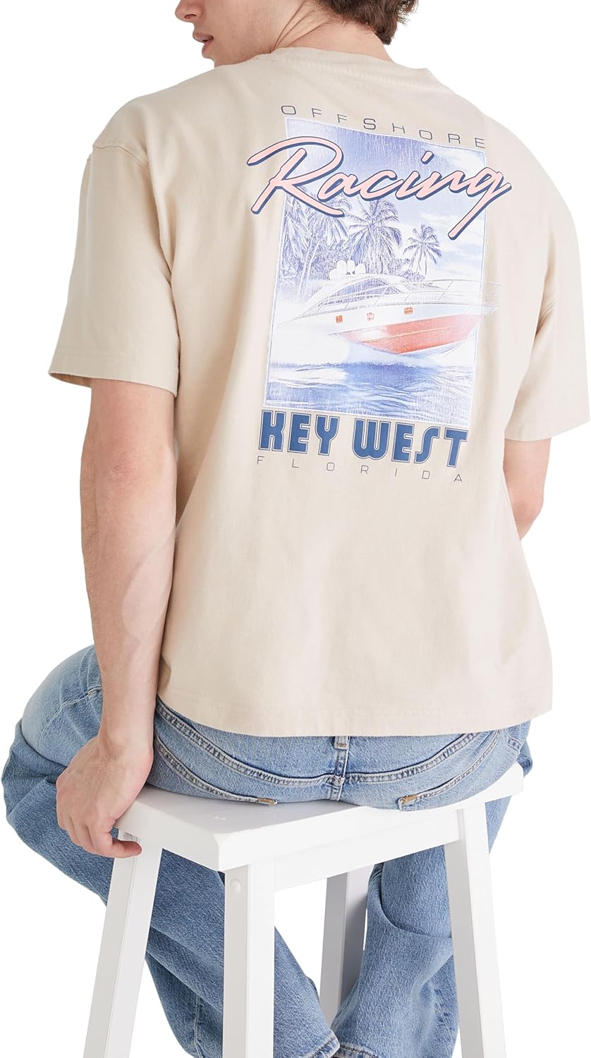 Aeropostale Men's Heavy Weight Boxy Crew Neck Short Sleeve Graphic T-Shirt