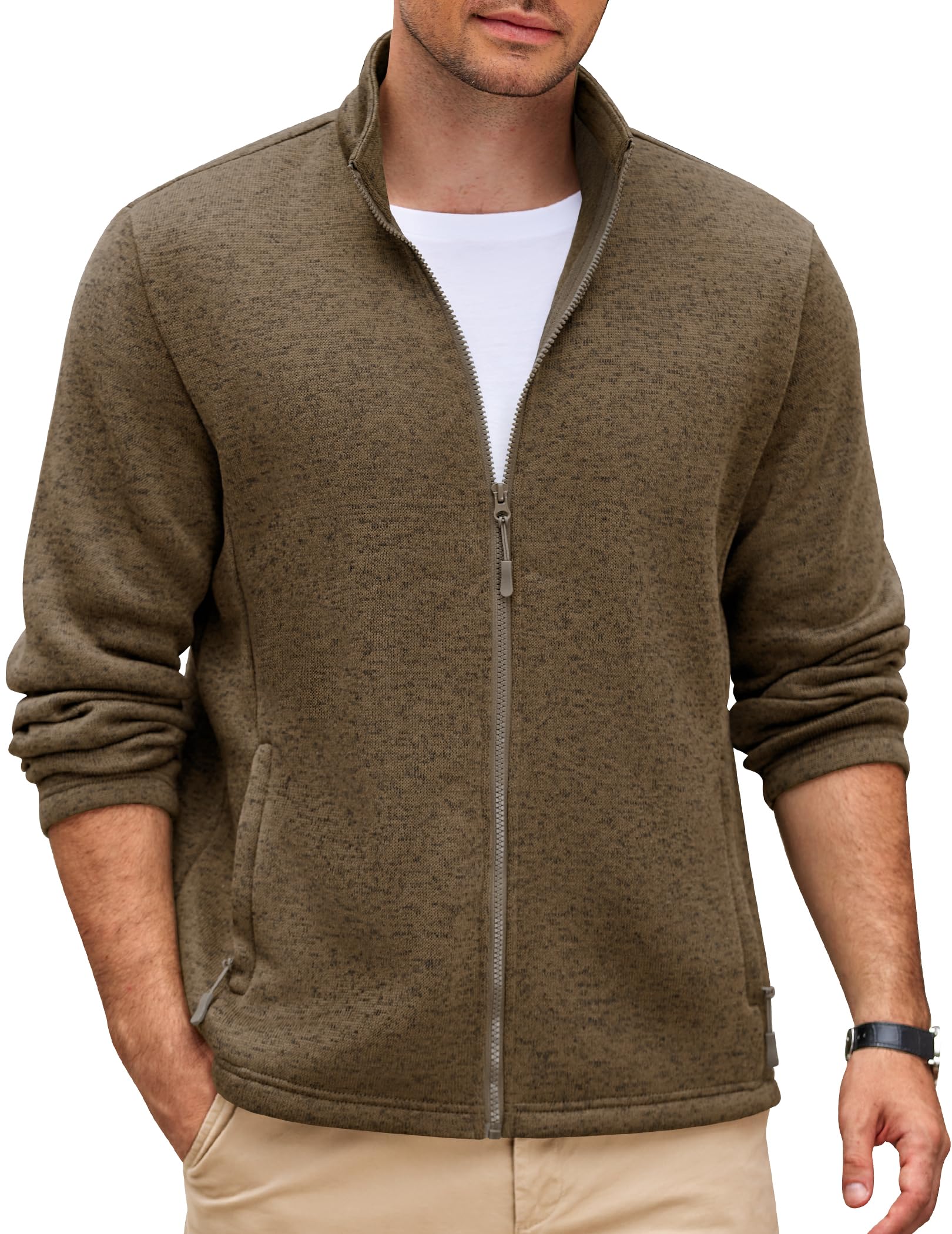 COOFANDY Mens Fleece Jacket Zip Up Lightweight Sweater Jackets Casual Warm with Pockets for Home Office Hiking-9