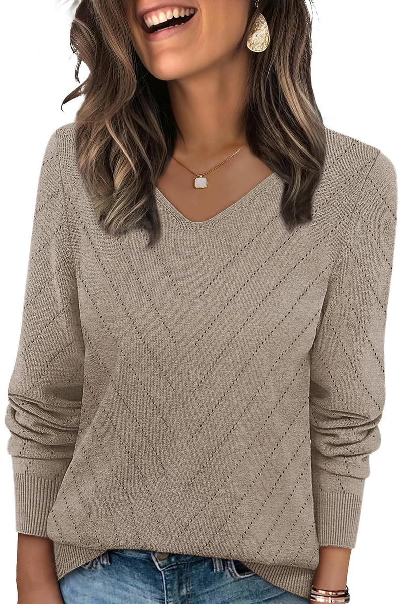 WIHOLL Sweaters for Women V Neck Casual Knit Long Sleeve Tops Lightweight Pullover Clothes Fall Fashion Outfits 2025-33